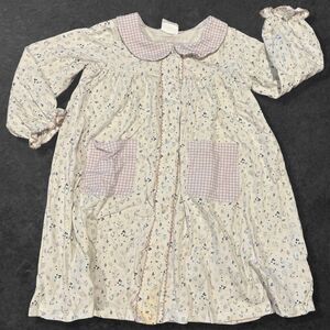 Stitchy Fish Floral Gingham Collar Dress Girls 6 Long Sleeve Pockets Play Cond